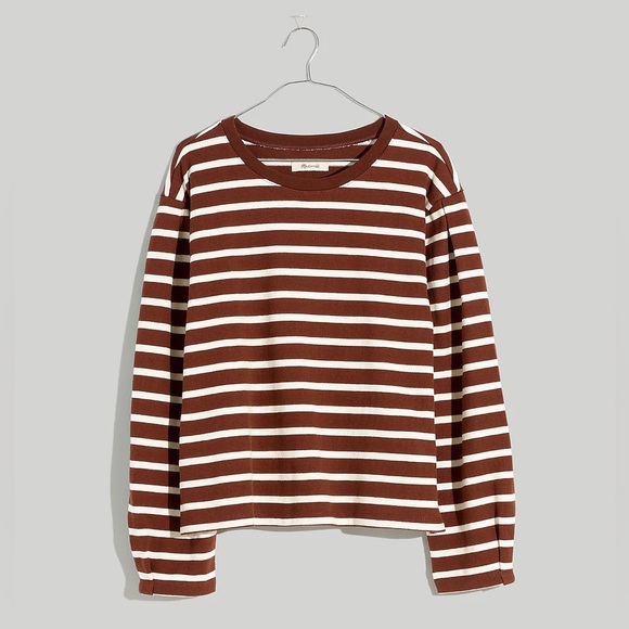 NWT Madewell Pleated Long-Sleeve Tee in Stripe - Picture 3 of 8